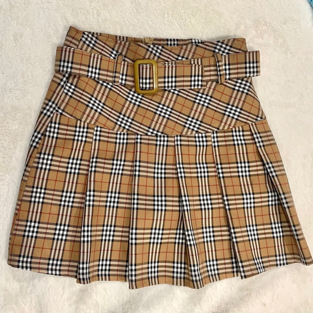 High Waist Belted Plaid Skirt🧸